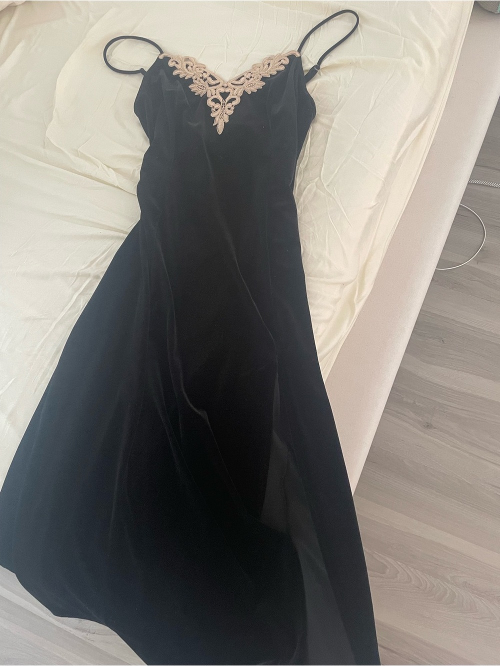 Vintage Velvet Velour Black Gothic Princess Dress Thigh Slit Whimsy